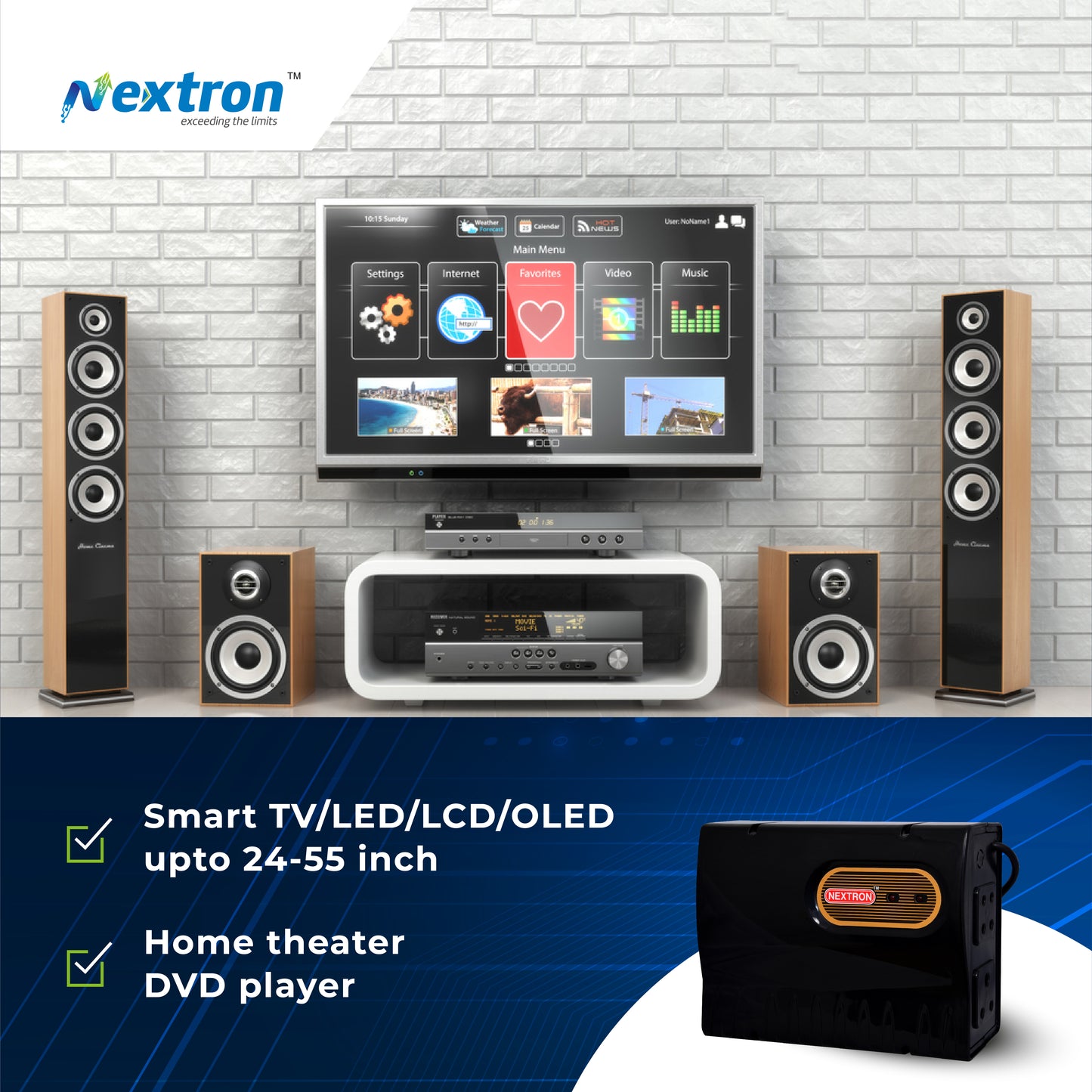 NEXTRON Voltage Stabilizer for Smart LED TV for 32/43/55 inchs+ Set Top Box+Home Theater System/Gaming Console (Black)(90-290Vwith 5 Years Warranty, ((90-290V)) (Range 90-290V)